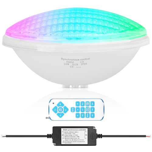 COOLWEST LED Piscina PAR56 36W Proiettore Piscina RGBW Multicolore Sincronizzatore Esterno con Telecomando IP68, AC 12V per Illuminazione da Giardino