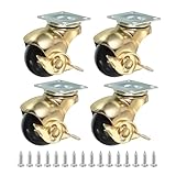 PATIKIL 1.5 Inch Ball Caster Wheels with Brake, 4 Pack 360° Rotating Swivel Top Plate Wheels 298 lbs Total Capacity Locking Caster with M4 Screws for Furniture Table Cabinet Gold