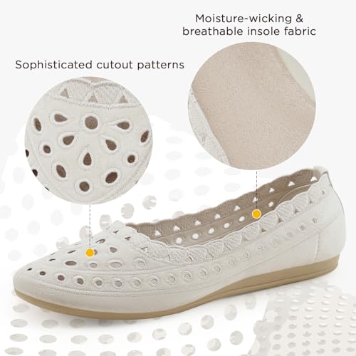 ZURIN Women's Floral Ballet Flats Round Toe Flat Comfortable Dressy Black Beige Flat Dress Shoes Suede Microfiber Slip on Mesh Flats3