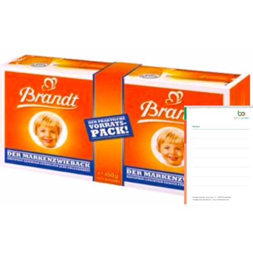 Brandt Der Markenzwieback Doppelpack – 450g Vorratspack – Original Knuspriger Zwieback Genuss für Frühstück & Snack – Der Klassiker seit Generationen + Ben's Garden Notizblock Set