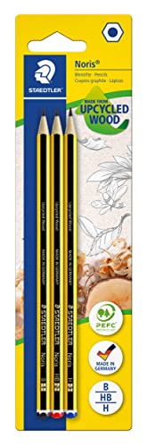 Staedtler Noris 120-S BK3D. Lápices de madera certificada. Pack con tres lapiceros surtidos de dureza B, HB y H.