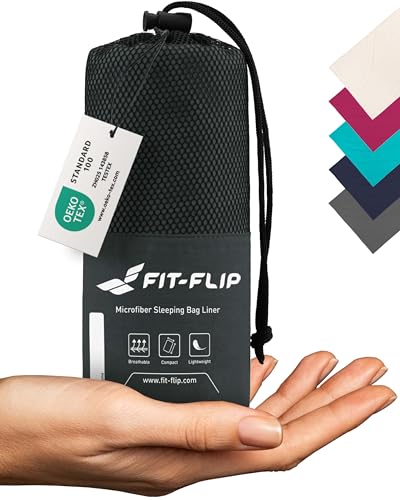 Fit-Flip Sábana Saco de Dormir Ultraligero, Forro de Saco de Dormir de Microfibra con Compartimiento de Almohada añadido, Saco sábana (Color: Gris Oscuro)