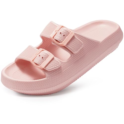 Dodow Womens Slide Sandals Adjustable Soft Cloud Comfort Slip On Flat Sandals