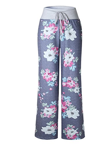 Image of iChunhua Women's Comfy Stretch Floral Print Drawstring Palazzo Wide Leg Lounge Pant