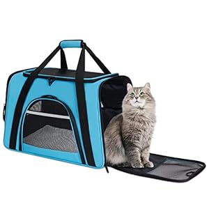 Large Pet Carrier, Airline Approved Cat Carrier for 2 Cats, Collapsible Pet Carrier with Upgrade Zippers and Reflective Strip, Soft Sided Cat Travel Carrier for Medium Puppy and Cats, Blue