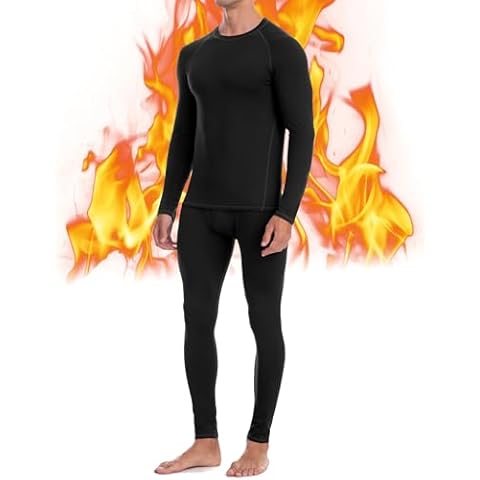 EoBeKee Mens Thermal Underwear Set - Fleece Lined Long Johns Thermals Top and Bottom Base Layer for Cold Weather Winter Ski Black Cover