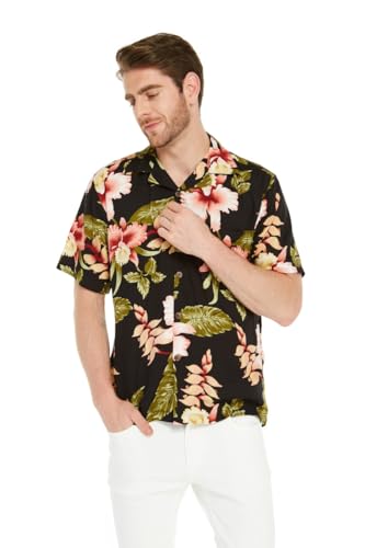 Image of Family Matching Hawaiian Clothes, Black Rafelsia | Lightweight 100% rayon • Family matching outfits • Beach vacations • Luaus • Cruises • Family photos