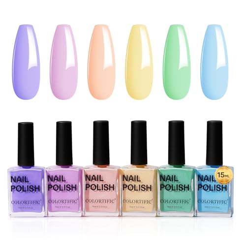 COLORTIFIC Nail Polish Set 6 Colors 15ML Pastel Macaron Nail Polish Sweet Pink Green Collection Air Quick Dry Manicure Diy Nail Art Salon Home Summer Gift For Women Girl