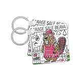 3dRose, Funny Cool Cute Beaver Garage Sale Beava Diva Pun Sales Abstract, set of 4 Key Chains