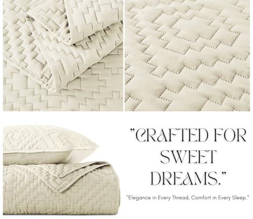Image of VAS COLLECTIONS 280 TC Quilted Cotton King Bedspread Set, Ultrasonic Bed Cover with 2 Pillow Covers, Soft Breathable Lightweight All-Season Bedding, 90x100 in (228x254 cm) (Beige)