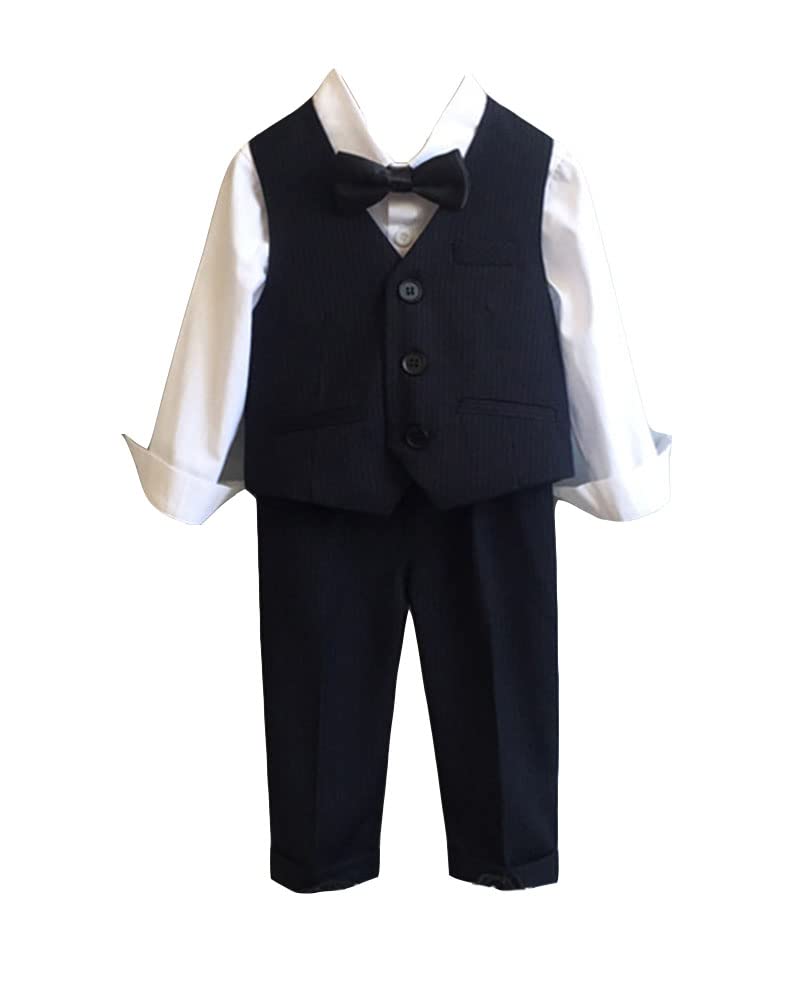 DAIHAN Niños Trajes a Rayas Ropa de Esmoquin británicos Formales de Boda Traje de Bautizo Prom Smart Tuxedo Blazer con Accesorios de Flores y Pantalones y Pajarita para Ceremonia