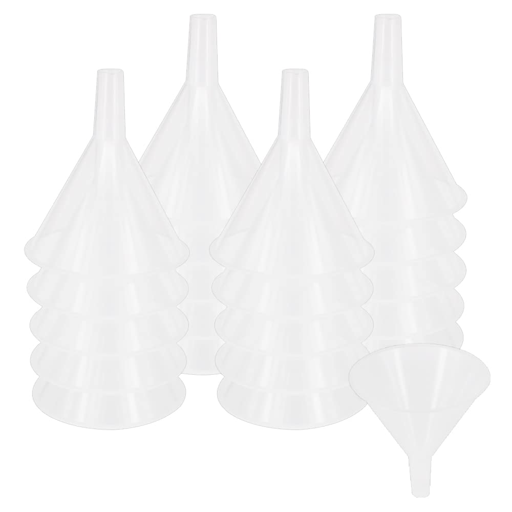 zmybcpack 20 Pack Multi-Purpose Plastic Funnels with Long Reaching Spout (4.7”) for Water Bottle, Spices, Powder Easy and Smooth Content Transfer by