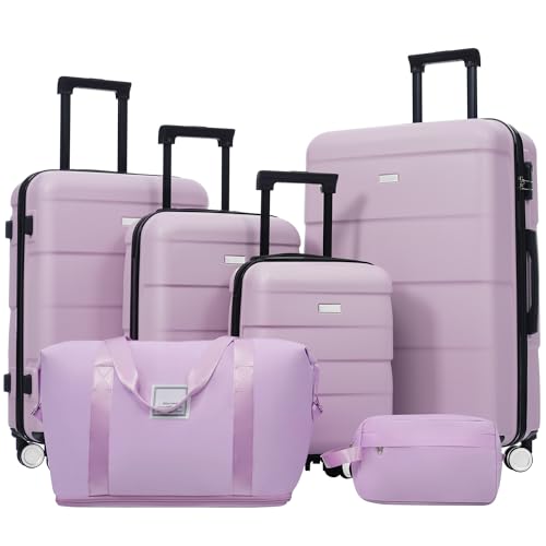 Image of 6 Pcs ABS Hardshell Luggage Sets Spinner Wheel Suitcase Lock Suitcases