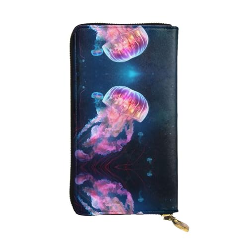 Stylish Colorful Jellyfish Picture Leather Wallet - Long Clutch for Women, RDurable Material, 12 Card Slots, Zipper Compartments