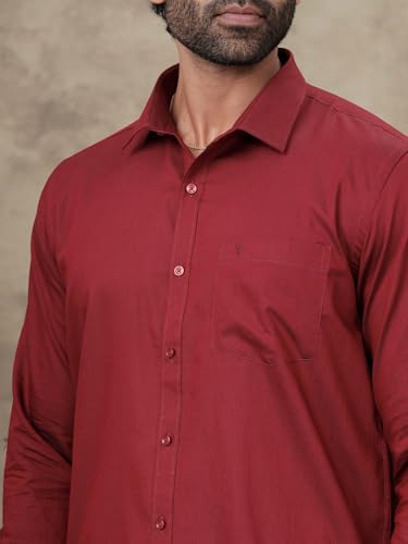 Image of RAMRAJ COTTON Men Full Sleeve Solid Shirt With Matching Border Dhoti|Ideal For Weddings And Occasion