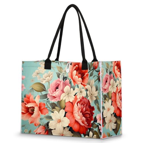 Vintage Daisy Roses Tote Bag for Women Large Beach Bag Reusable Tote Bags for Work Travel Beach Shopping - Main Image