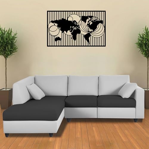 Image of Florian LHS 4 Seater L Shape Sofa Set for Living Room (Black Grey Fabric) Premium Fabric Sofa