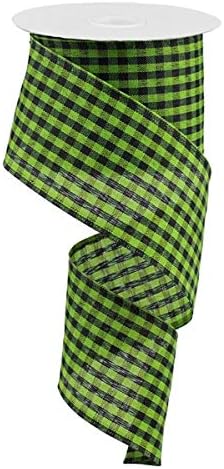 Lime Green Black Gingham Halloween Plaid Wired Ribbon: 2.5 Inches X 50 Yards (150 Feet)