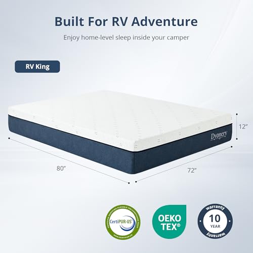 Image of Dyonery RV King Mattress 12 Inch Gel Memory Foam Mattress in a Box, Cooling Sleep & Pressure Relief, Fiberglass Free, CertiPUR-US Certified Foam, Medium Support