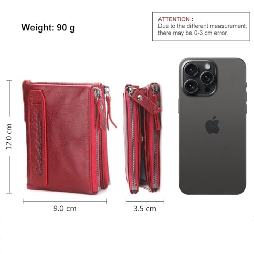 Image of CONTACTS Soft Leather Wallet for Women Small Bifold Coin Purse Double Zipper Card Holder with RFID Blocking (Red)