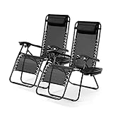 Zero Gravity Chairs Patio Chairs Set of 2 Reclining Beach Chair Adjustable Steel Mesh Zero Gravity Lounge Chair Recliners w/Pillows and Cup Holder Trays for Poolside, Backyard, Beach and Camping