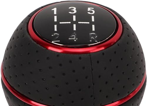 Image of AutoBizarre 5 Speed Aluminum Base Metal Ring Leather Covered Gear Knob Gear Shifter Handle Knob for All Manual Transmission Cars (Red)