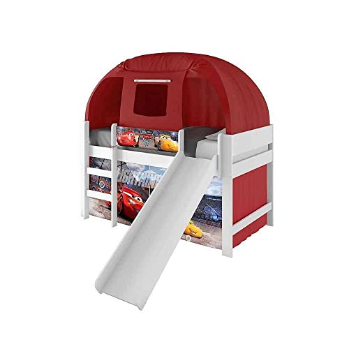 Cama com Escorregador Barraca Led Carros Original Disney Pura Magia Branco/vermelho