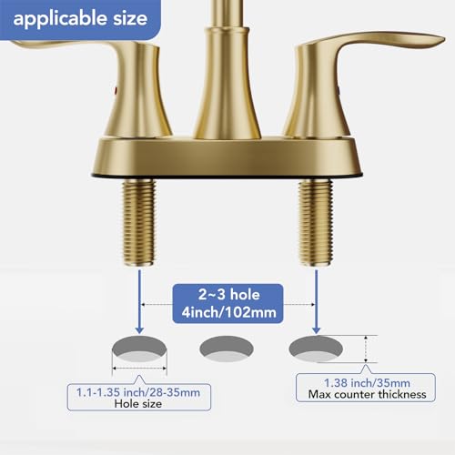 Phiestina 4 Inch 2 or 3 Hole Bathroom Sink Faucet Centerset Brushed Gold 2 Handle RV 360°Swivel Bath Vanity Faucet with Metal Pop Up Drain & cUPC Water Supply line, TY36-BG by phiestina - Image 6