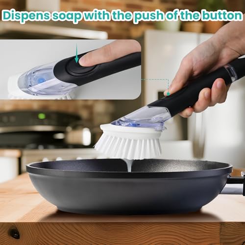Image of 2 Pack Soap Dispensing Dish Brush, Dish Scrub Brush with Soap Dispenser | Dish Soap Brush