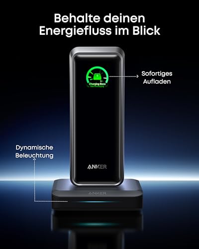 Anker Ladebasis, max. 150W Schnellladung mit 3 Ports für die Anker Prime Powerbank, kompatibel mit MacBook Pro/Air-Serie, iPhone 16/15/14-Serie, Samsung und weiteren (Ohne Powerbank)