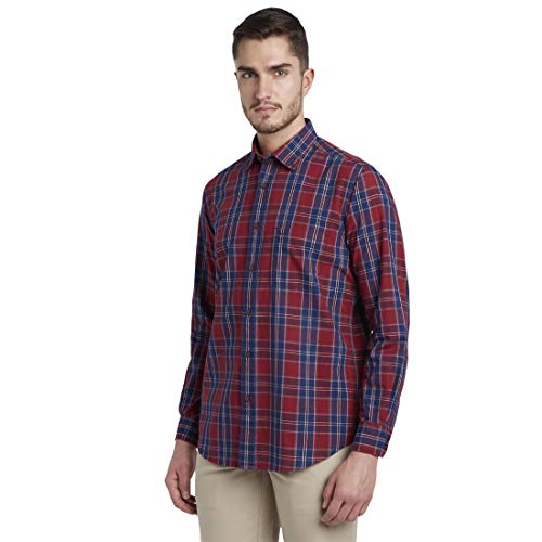 Image of Colorplus Men's Pure Cotton Checks Pattern Tailored Fit Spread Collar Full Sleeve Casual Shirt