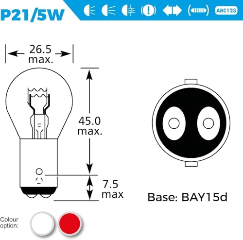 Waxacar 2 x P21/5W BAY15D 380 12v Clear Stop Brake Tail Light Car Bulbs (Staggered Pins, Dual Filament) - TWIN PACK - Image 3