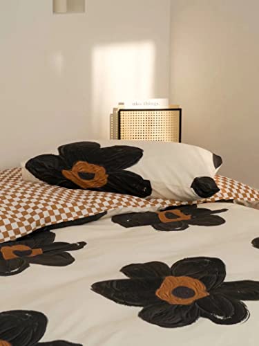 Houseri Black And White Floral Comforter Set Queen Beige 3D Floral Comforter Bedding Sets Queen For Women Teen Girls Kawaii Flowers Comforter Queen Size Cute Black Brown Plaid Bedding Set Quilt Queen #TOP4