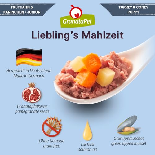 GranataPet Liebling's Mahlzeit Truthahn & Kaninchen Junior, Nassfutter für Hunde, Hundefutter ohne Getreide & ohne Zuckerzusätze, Alleinfuttermittel, 6 x 800 g