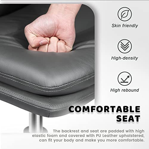 Lemberi Pu Leather Armless Office Desk Chair No Wheels,Criss Cross Legged Home Office Chair, Wide Padded Swivel Vanity Chair,120°Rocking Mid Back Ergonomic Computer Task Chair For Make Up,Small Space #TOP2