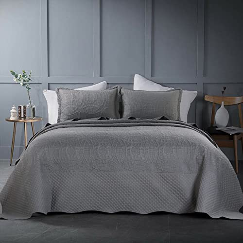 Hombys Oversized King Bedspreads 128X120, 3 Pieces Quilt Set, Lightweight, Soft & Extra Oversized Coverlet Bedding Set For All Seasons, Grey Patchwork (128" X 120", Dark Grey) #TOP1