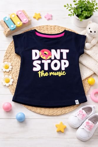 Image of BODYCARE Infant Baby Girls Cotton T-Shirt Round Neck Half Sleeves Ultra Soft Breathable Fabric Regular Fit Casual Tee Summer Wear Top for Kids