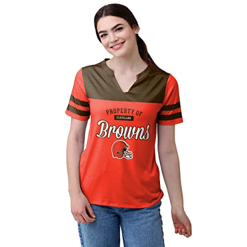 FOCO Cleveland Browns NFL Womens Team Stripe Property of V-Neck T-Shirt