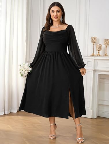 Women's Plus Size Dress Chiffon Long Sleeve Cowl Neck Wedding Guest Cocktail Party Maxi Dress4