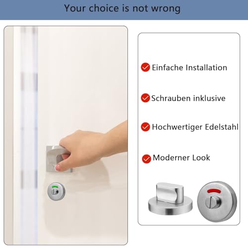 Gudalea Edelstahl WC-Rosetten-Set mit Belegtanzeige, Drehriegel-Schloss für Badezimmer- und WC-Türen, 304 Edelstahl, 53x28 MM, Silber, Rund, Gebürstet