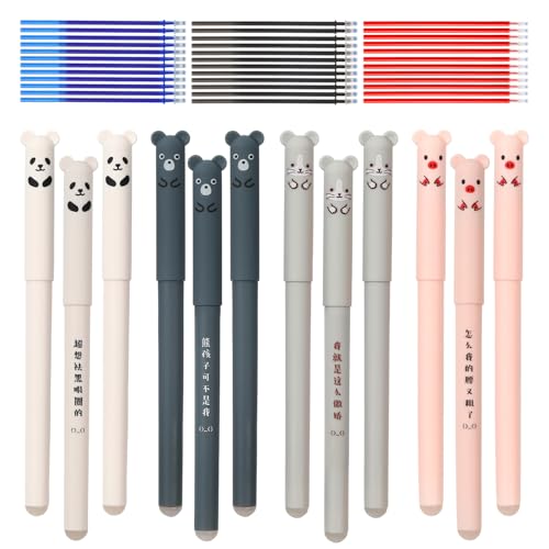 WUFANC Conjunto de canetas apagáveis 12 canetas apagáveis + 36 peças de 0,5 mm - caneta roller apagável para estudantes e professores