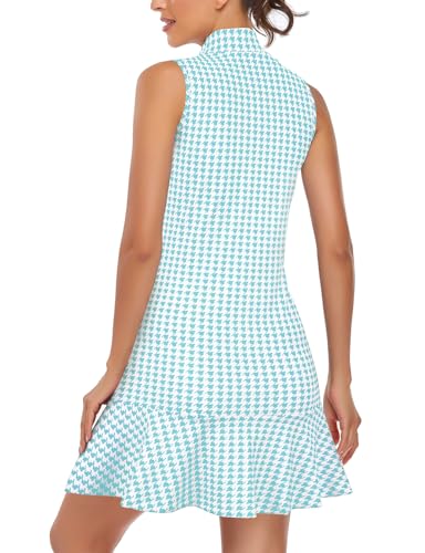 Cucuchy Vestido feminino de golfe, tênis, sem mangas, atlético, para treino, Blue Houndstooth, P