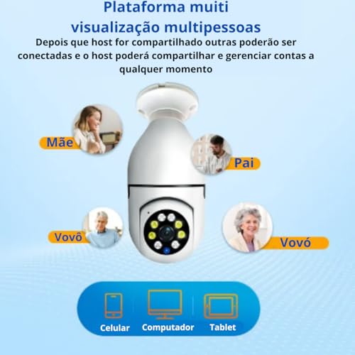 Camera de Segurança IP Wifi inteligente Externa Lâmpada 360 Sem Fio Infravermelho Panorâmica Giratór