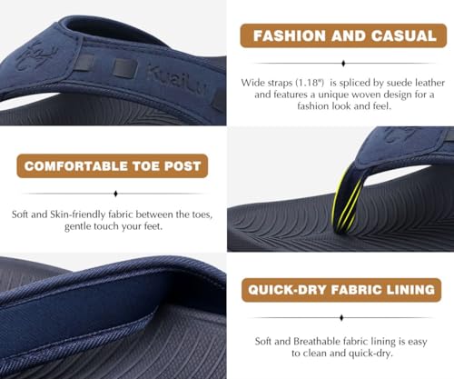 Image of KuaiLu Mens Sport Flip Flops Comfort Orthotic Thong Sandals with Plantar Fasciitis Arch Support Outdoor Summer Beach Size 7~15