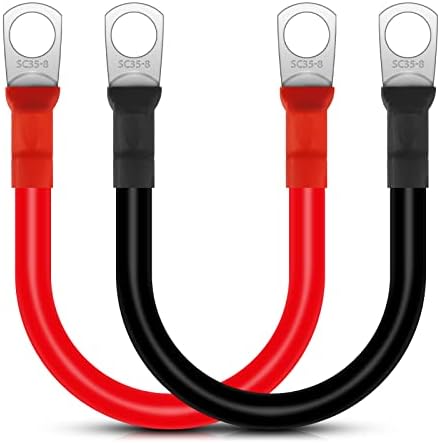 EEEKit 2Pcs 50CM 4AWG Car Battery Inverter Cables, 12V Auto Battery Charge Cables, Car Battery Leads with M8 Ring Terminals Copper Flexible Wire for Truck, Motorcycle, Solar, RV, Marine