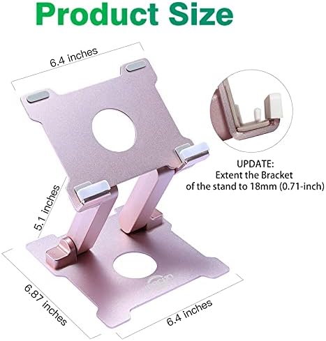 KABCON Tablet Stand,【Updated】 Adjustable Eye-Level Aluminum Solid Desktop Stand Holder,Compatible with iPad Series,Microsoft Surface Series,Samsung,Kindle Fire,Etc.Up to 15'' Tablets-Pink(Rose Gold)