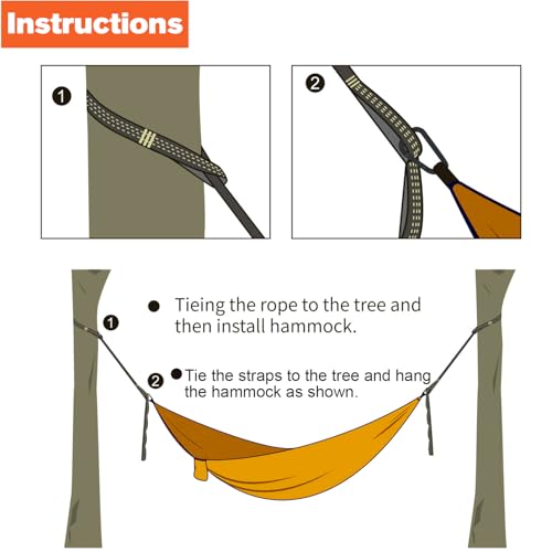RNHDLY 2er Pack Hängematte Befestigung 2 m x 2,5 cm Hängematten Aufhängung Gurte mit 2 Schwerlast Karabiner, Schaukel Befestigung Seil für Hängematte mit 6 Schlaufen für Camping Outdoor Wandern
