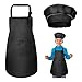 WEONE Niños Delantal y Gorro de Cocinero, Ajustable Delantal Infantil con 2 Bolsillos para Niños Niñas, Niñito Delantales de Cocina de Chef para Cocinar Hornear Pintar Artesanía (7-13 Años) (Negro)