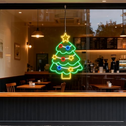 Image of 20-28 Inch Custom Christmas Tree Neon Sign, Personalized Christmas Window Lights, Neon Christmas Decorations for Window Bedroom Bar Coffee Shop Indoor Business