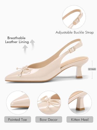 Image of Coutgo Womens Slingback Kitten Low Heels Dress Shoes Closed Pointed Toe Bow Tie Slip on Office Work Pumps